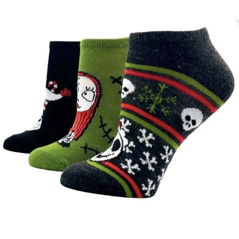 Disney Nightmare Before Christmas Women's Holiday No-Show Socks 3-Pack Size 4-10